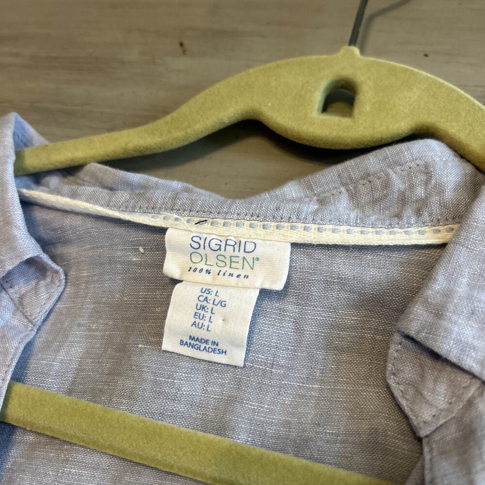 Sigrid Olsen Pink Blue 100% Linen 3/4 Sleeve Shirt Sz L Minimalist Lagenlook - Picture 3 of 9